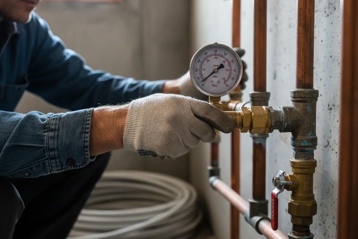 Pressure testing a repaired line during Water Line Repair in Nazareth